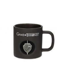 JUEGO DE TRONOS STARK TAZA NEGRA CRISTAL EMBLEMA GIRATORIO