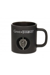 JUEGO DE TRONOS LANNISTER TAZA NEGRA CRISTAL EMBLEMA GIRATORIO