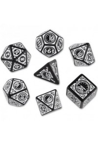 DADOS Q-WORKSHOP SET DE 7: BLACK  WHITE STEAMPUNK CLOCKWORK