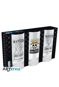 ONE PIECE SET 3 VASOS 29 CL WANTED POSTERS OF LUFFY & ZORO + LOGO
